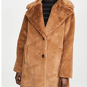 AVEC LES FILLES Notched Collar Bonded Faux Fur Coat In Teddy
